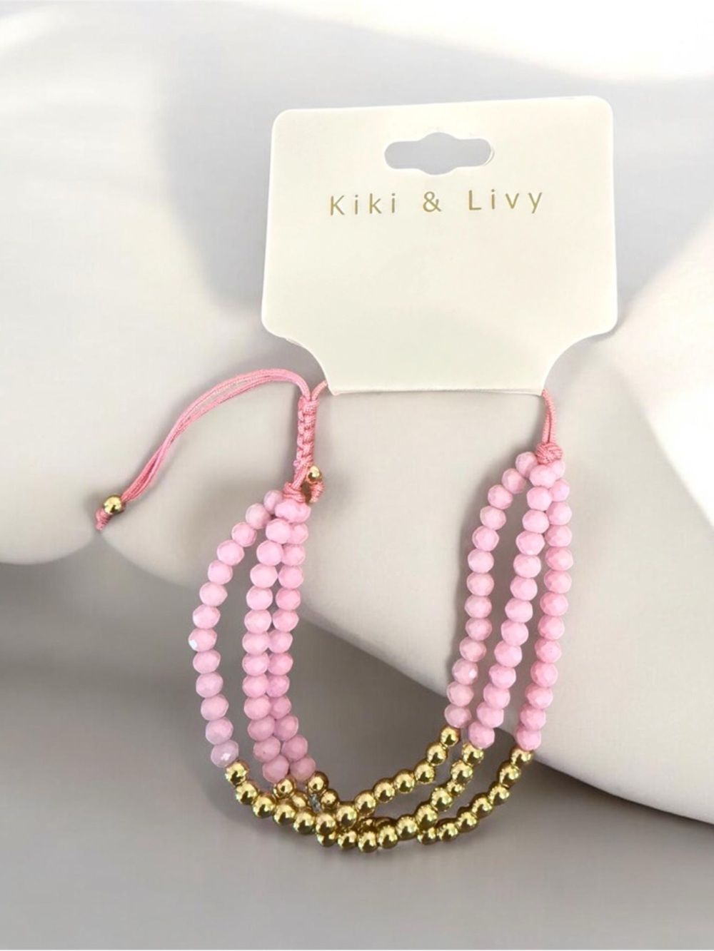 Kiki & Livy Pink Beaded Bracelet with Gold Accents